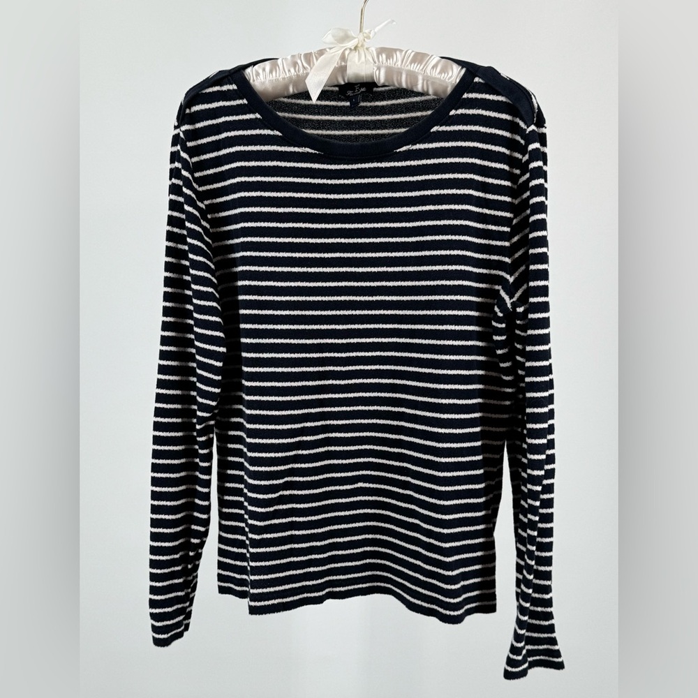 Faconnable Navy White Striped Long Sleeved Cotton Top Size L